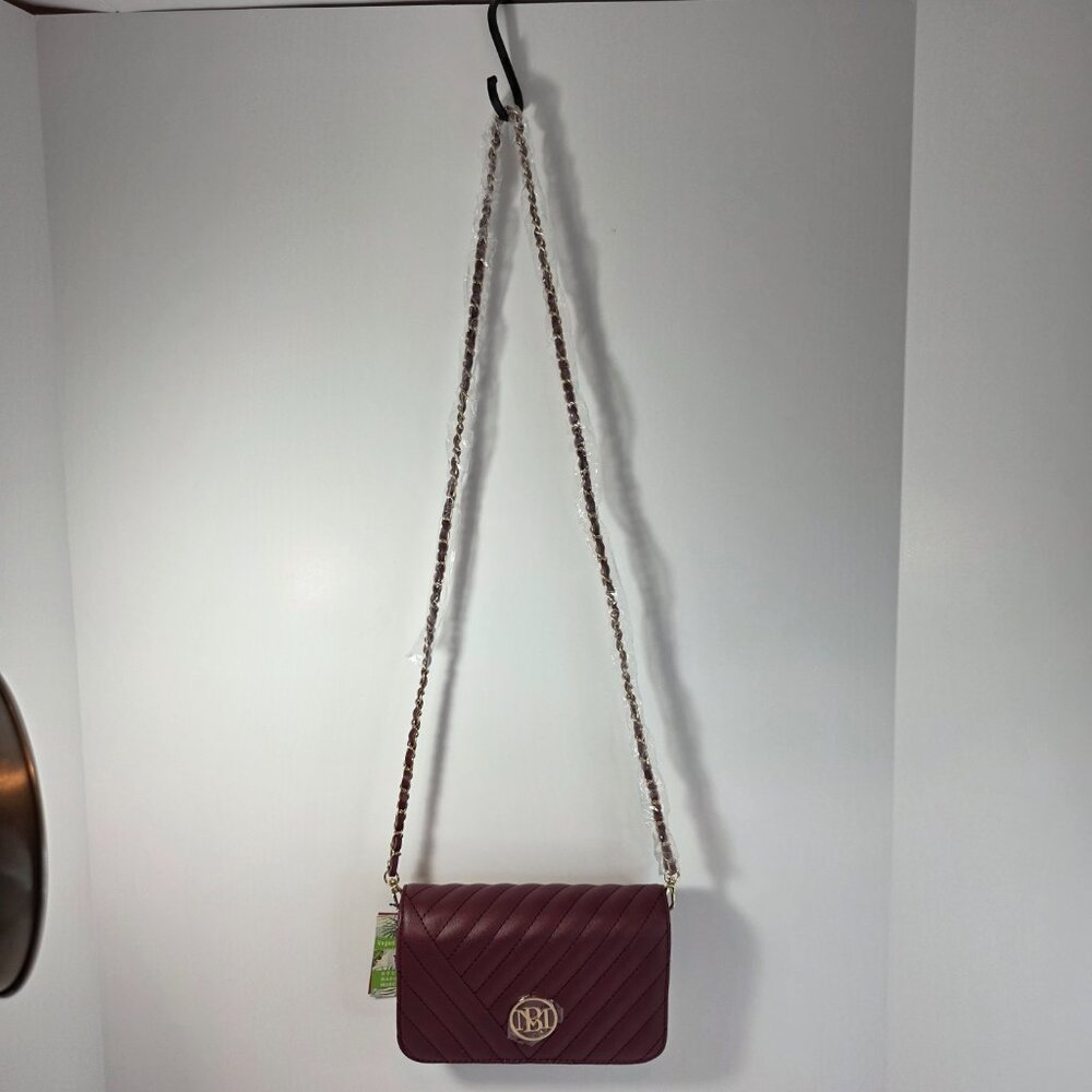 Studio Badgley Mischka Quilted Wine Crossbody Bag Chain Strap NWT Vegan Leather - Picture 10 of 14